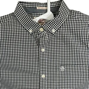 Original Penguin Mens Heritage Slim Fit Gingham Button Down Shirt Black White L